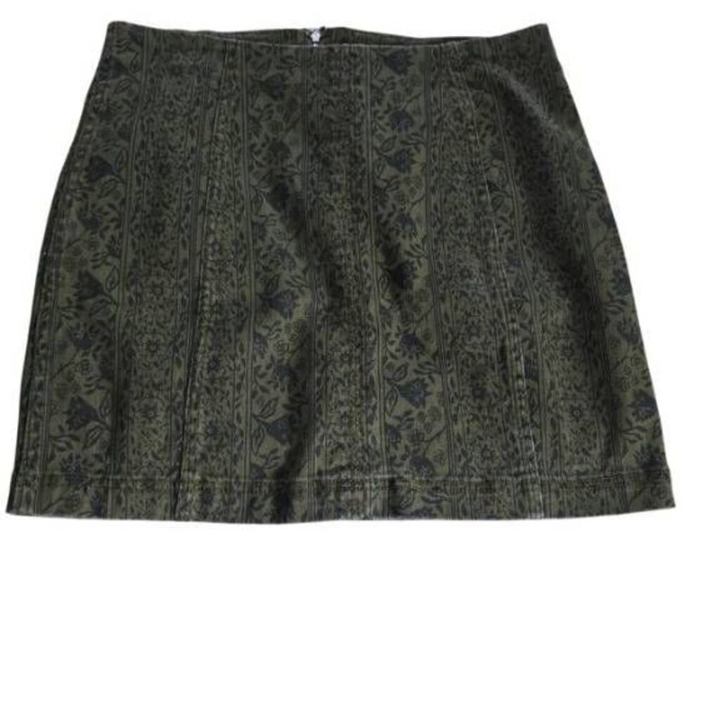 Free People Women’s Size 12 Olive Modern Denim Floral Print Mini Skirt